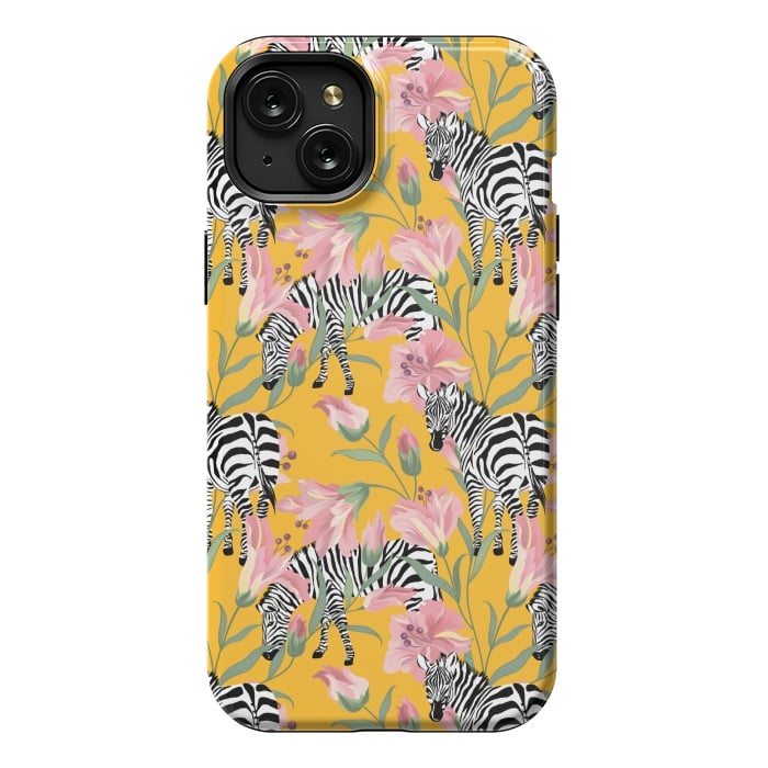 iPhone 15 Plus StrongFit Striped For Life | Zebra Mango Forest | Modern Bohemian Wildlife Jungle | Botanical Nature by Uma Prabhakar Gokhale
