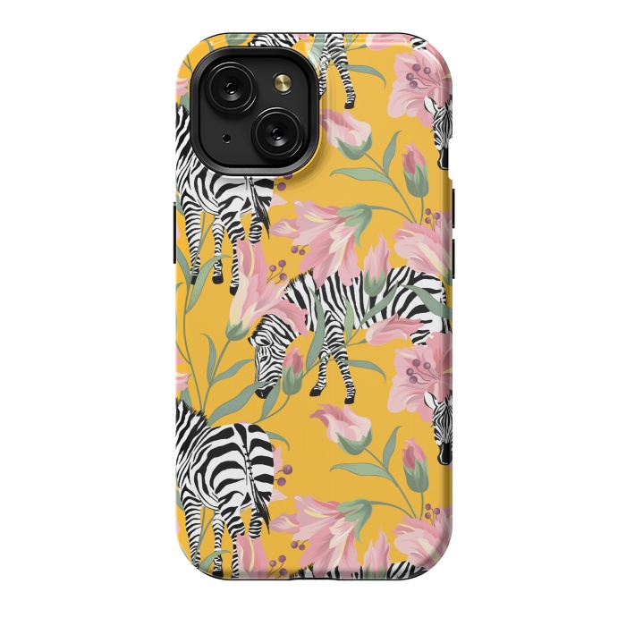 iPhone 15 StrongFit Striped For Life | Zebra Mango Forest | Modern Bohemian Wildlife Jungle | Botanical Nature by Uma Prabhakar Gokhale
