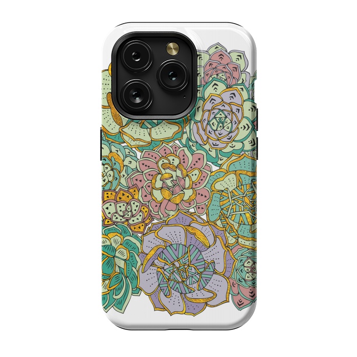 iPhone 15 Pro StrongFit Colorful Succulents by Pom Graphic Design