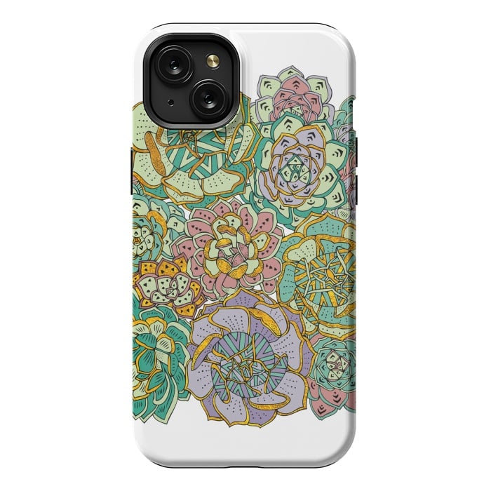 iPhone 15 Plus StrongFit Colorful Succulents by Pom Graphic Design
