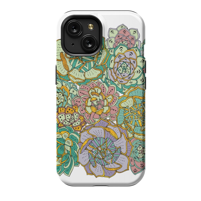 iPhone 15 StrongFit Colorful Succulents by Pom Graphic Design