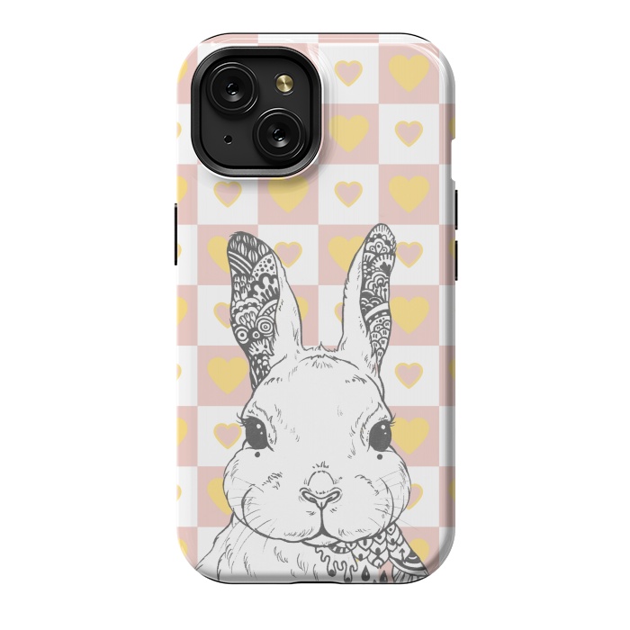 iPhone 15 StrongFit Rabbit and yellow hearts Alice in Wonderland by Oana 