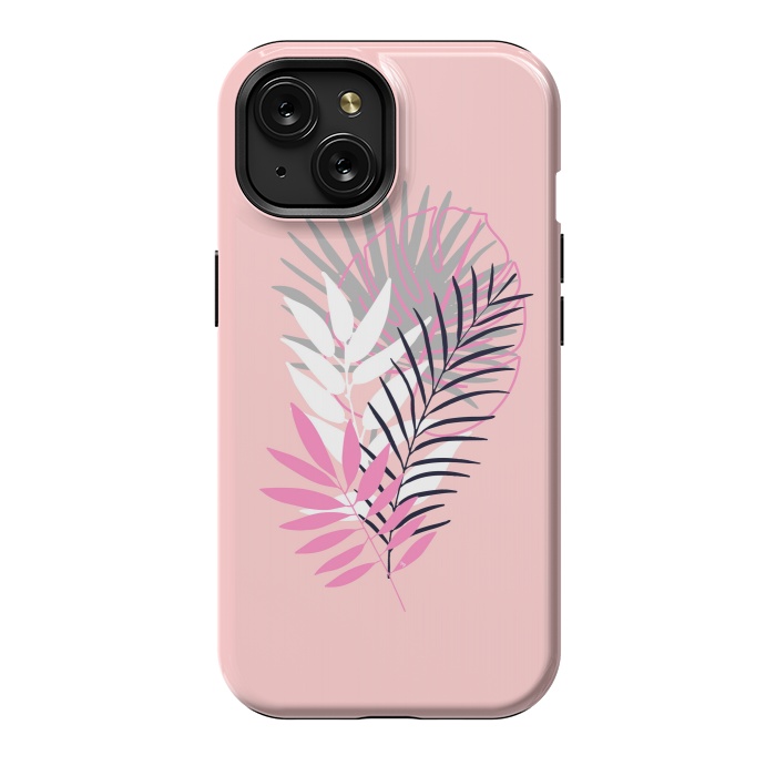 iPhone 15 StrongFit Pink tropical leaves by Martina