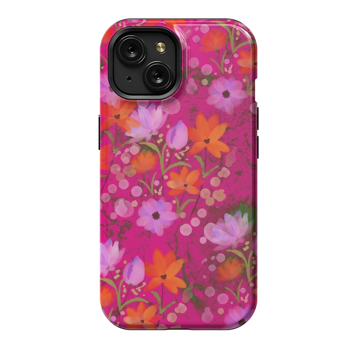 iPhone 15 StrongFit Floral design watercolour floral bunch abstract design by Josie
