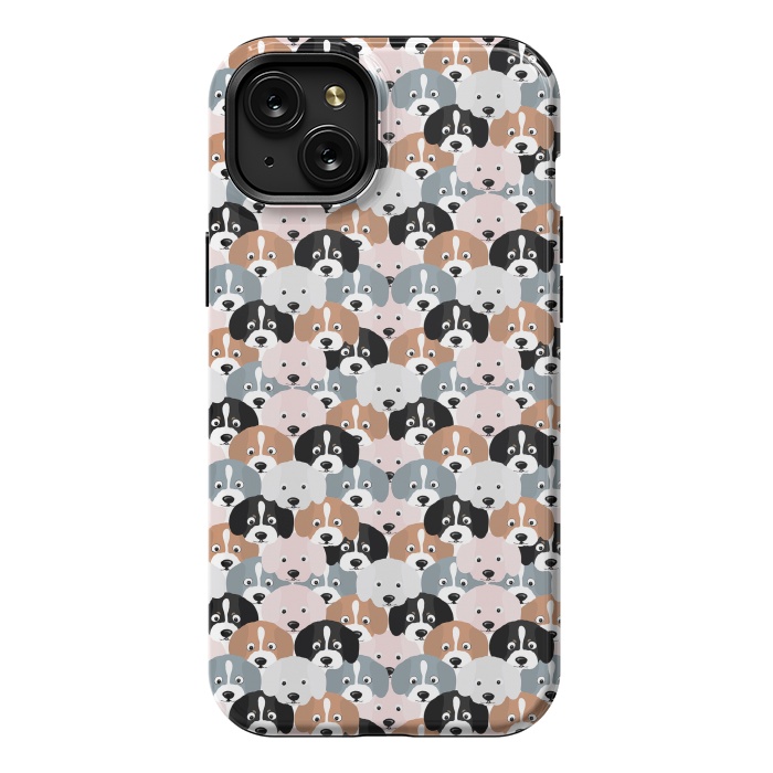 iPhone 15 Plus StrongFit Cute Black Brown Pink Grey Puppy Dogs Illustration by InovArts