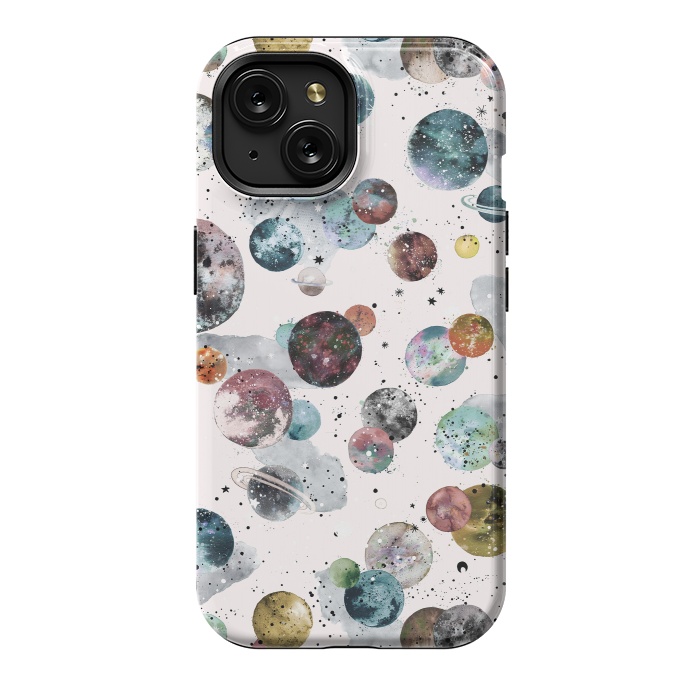 iPhone 15 StrongFit Cosmic Planets and Constellations Multicolored by Ninola Design