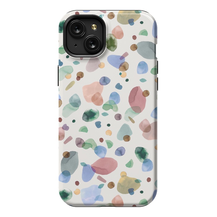 iPhone 15 Plus StrongFit Pebbles Terrazo Rounded Memphis Multicolored by Ninola Design