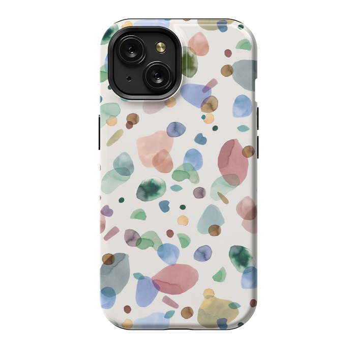 iPhone 15 StrongFit Pebbles Terrazo Rounded Memphis Multicolored by Ninola Design