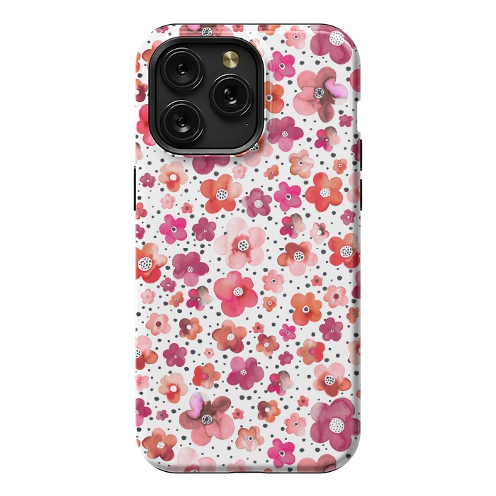 iPhone 15 Pro Max StrongFit Beautiful Naive Coral Flowers Dots by Ninola Design