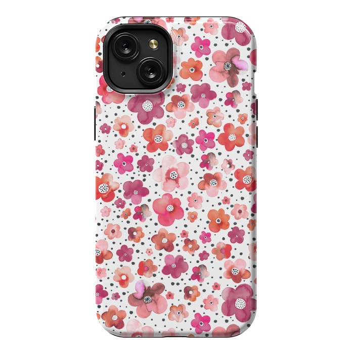 iPhone 15 Plus StrongFit Beautiful Naive Coral Flowers Dots by Ninola Design