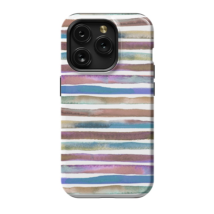 iPhone 15 Pro StrongFit Geometric Watercolor Lines and Stripes Purple Gold by Ninola Design
