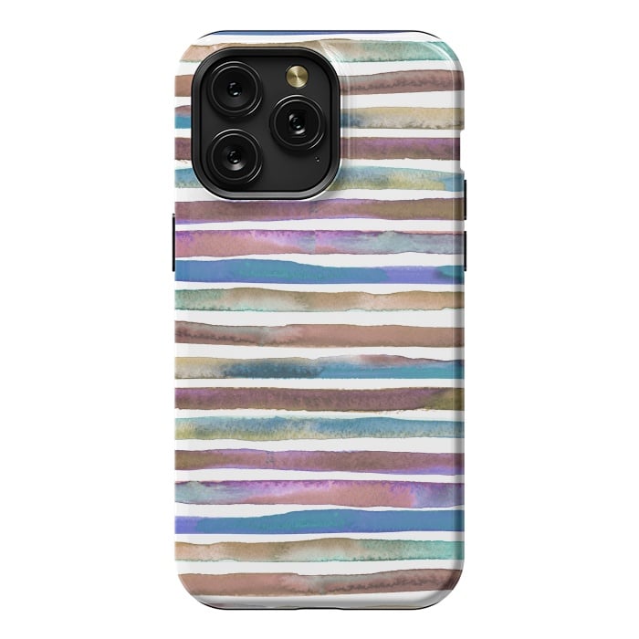 iPhone 15 Pro Max StrongFit Geometric Watercolor Lines and Stripes Purple Gold by Ninola Design