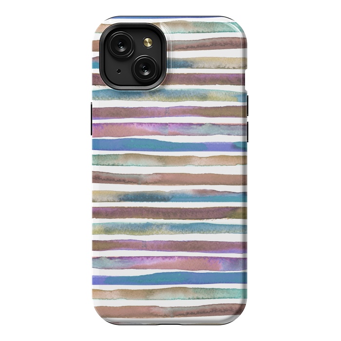 iPhone 15 Plus StrongFit Geometric Watercolor Lines and Stripes Purple Gold by Ninola Design