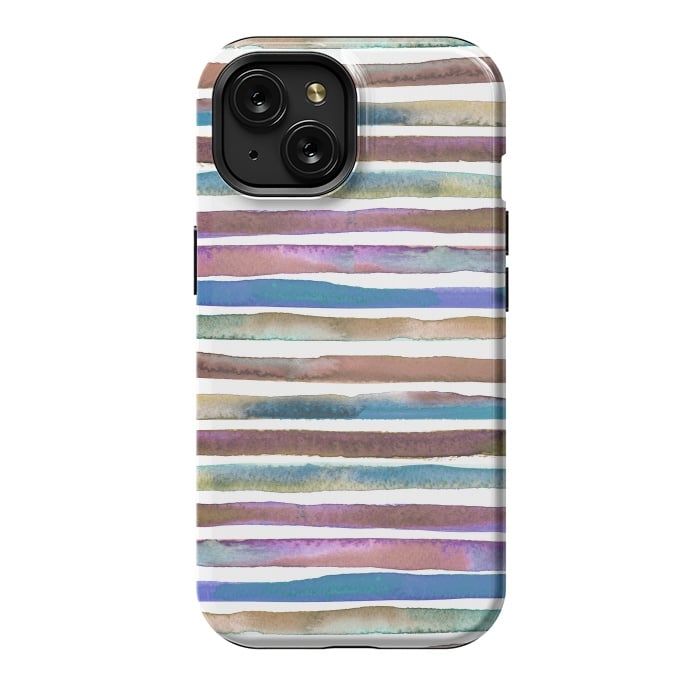 iPhone 15 StrongFit Geometric Watercolor Lines and Stripes Purple Gold by Ninola Design