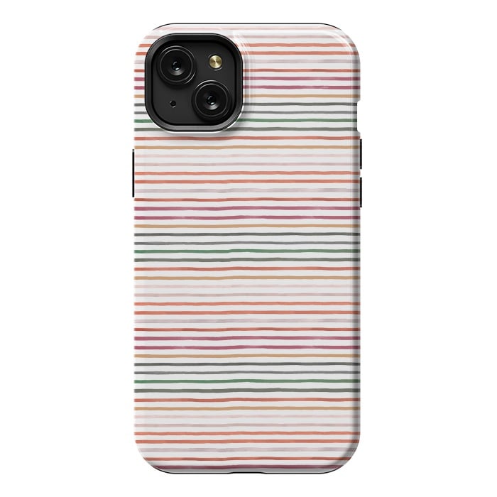 iPhone 15 Plus StrongFit Marker Stripes and Lines Orange Green by Ninola Design