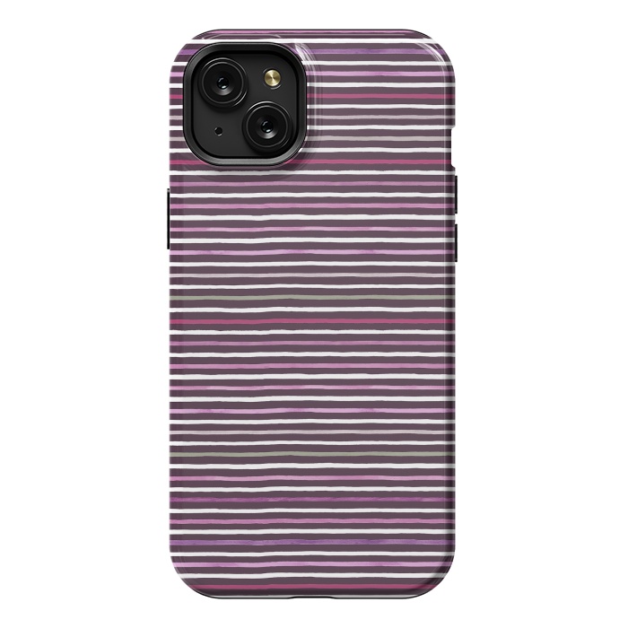 iPhone 15 Plus StrongFit Marker Stripes Lines Purple Dark Pink by Ninola Design