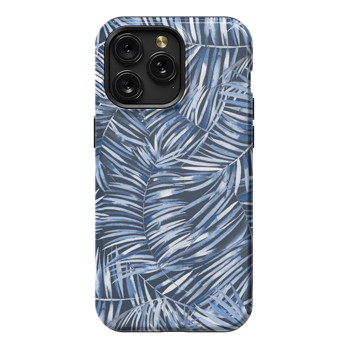 iPhone 15 Pro Max StrongFit Tropical Palms Blue Navy Night by Ninola Design
