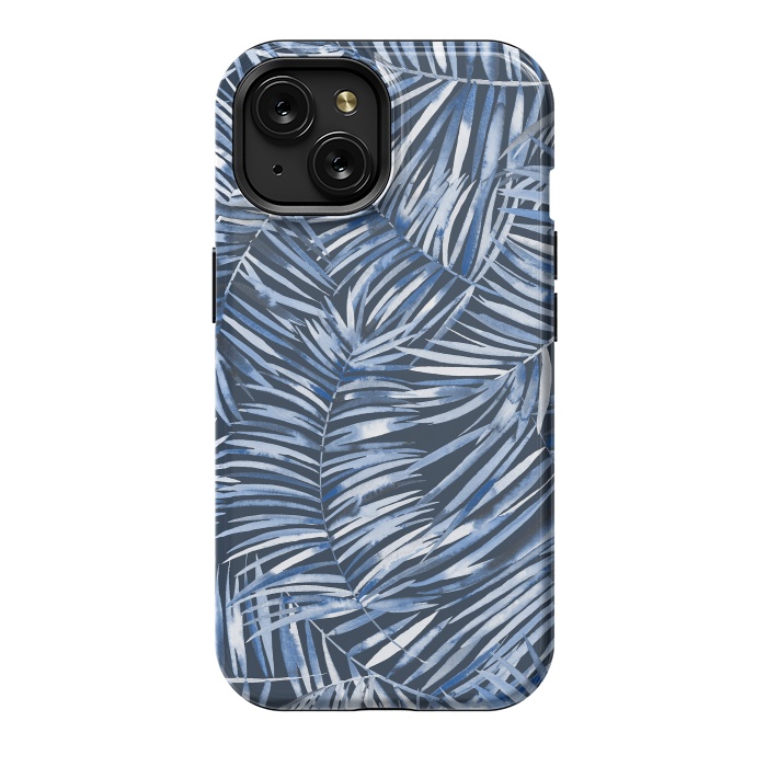 iPhone 15 StrongFit Tropical Palms Blue Navy Night by Ninola Design
