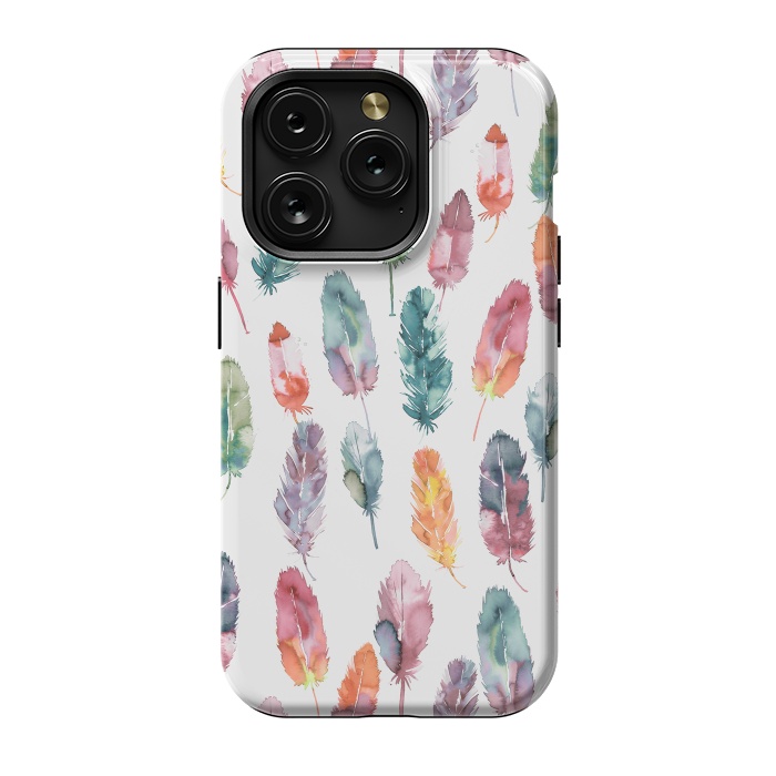 iPhone 15 Pro StrongFit Bohemian Feathers Watercolor Colorful by Ninola Design