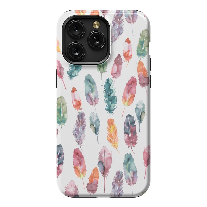 iPhone 15 Pro Max StrongFit Bohemian Feathers Watercolor Colorful by Ninola Design