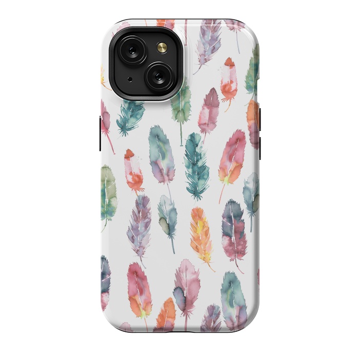 iPhone 15 StrongFit Bohemian Feathers Watercolor Colorful by Ninola Design