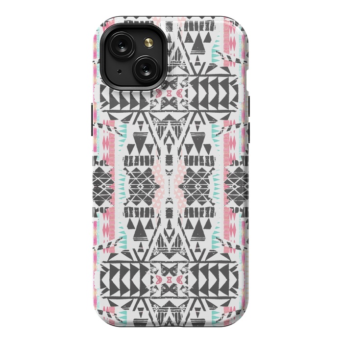 iPhone 15 Plus StrongFit Playful tribal ethnic triangles by Oana 