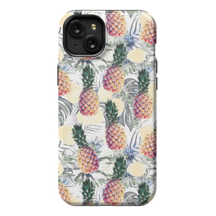 iPhone 15 Plus StrongFit Pineapples and tropical leaves colorful pattern by Oana 