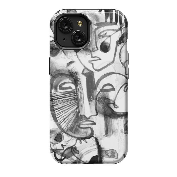iPhone 15 StrongFit Tribal brush strokes line art portraits by Oana 