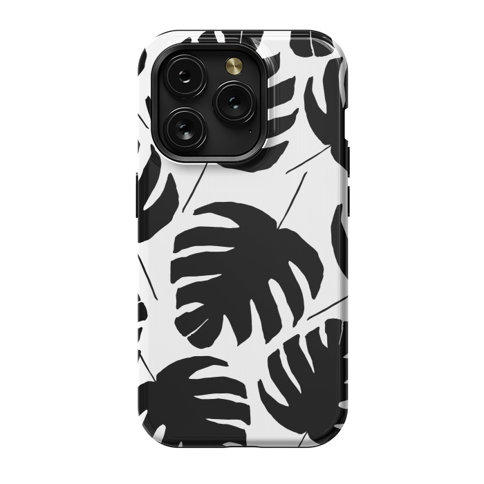iPhone 15 Pro StrongFit Black & White Monstera by Amaya Brydon