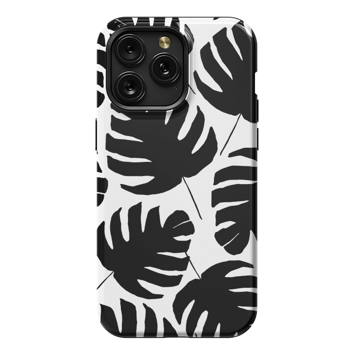 iPhone 15 Pro Max StrongFit Black & White Monstera by Amaya Brydon