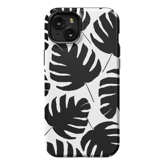 iPhone 15 Plus StrongFit Black & White Monstera by Amaya Brydon