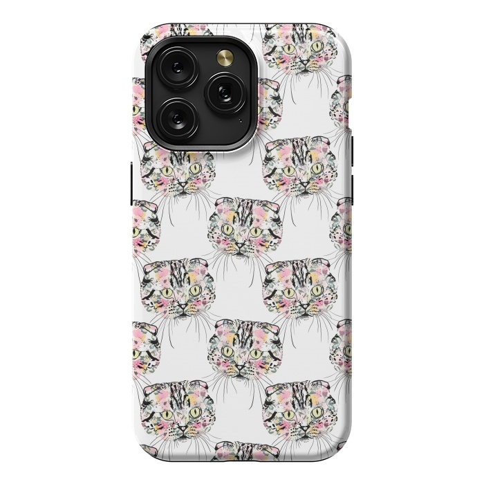 iPhone 15 Pro Max StrongFit Cute Pink Cat & watercolor flowers Animal Pattern by InovArts