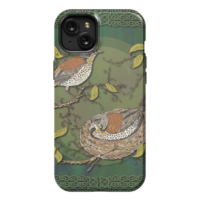 iPhone 15 Plus StrongFit Nesting Birds Fieldfares by Lotti Brown