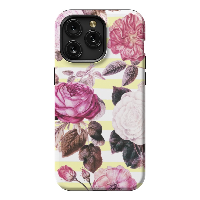 iPhone 15 Pro Max StrongFit Vintage romantic roses and bright yellow stripes by Oana 
