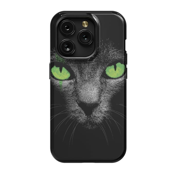 iPhone 15 Pro StrongFit Black Cat with Green Eyes by Sitchko