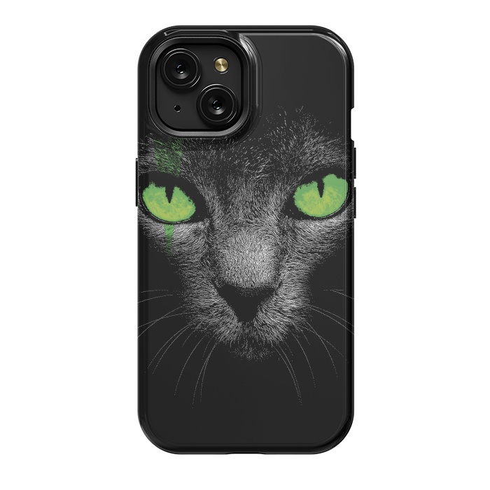 iPhone 15 StrongFit Black Cat with Green Eyes by Sitchko