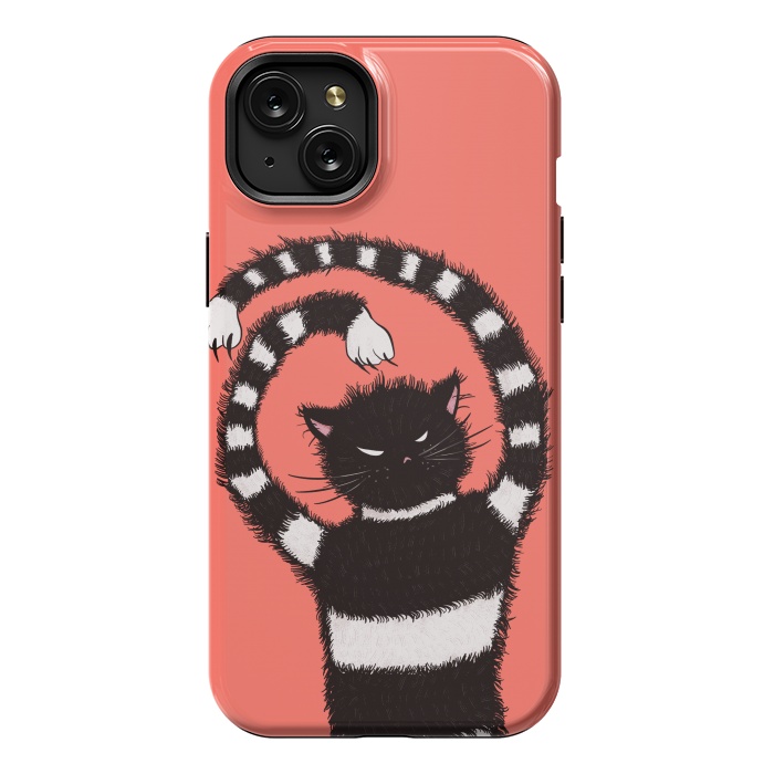 iPhone 15 Plus StrongFit Evil Striped Cat Weird Cartoon by Boriana Giormova