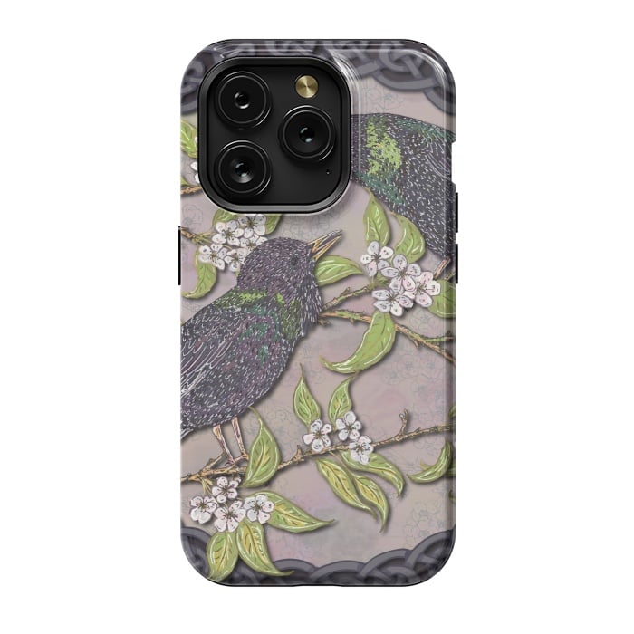 iPhone 15 Pro StrongFit Celtic Starlings in Blossom by Lotti Brown