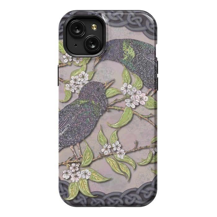 iPhone 15 Plus StrongFit Celtic Starlings in Blossom by Lotti Brown
