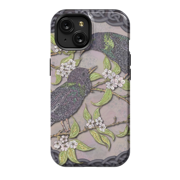 iPhone 15 StrongFit Celtic Starlings in Blossom by Lotti Brown