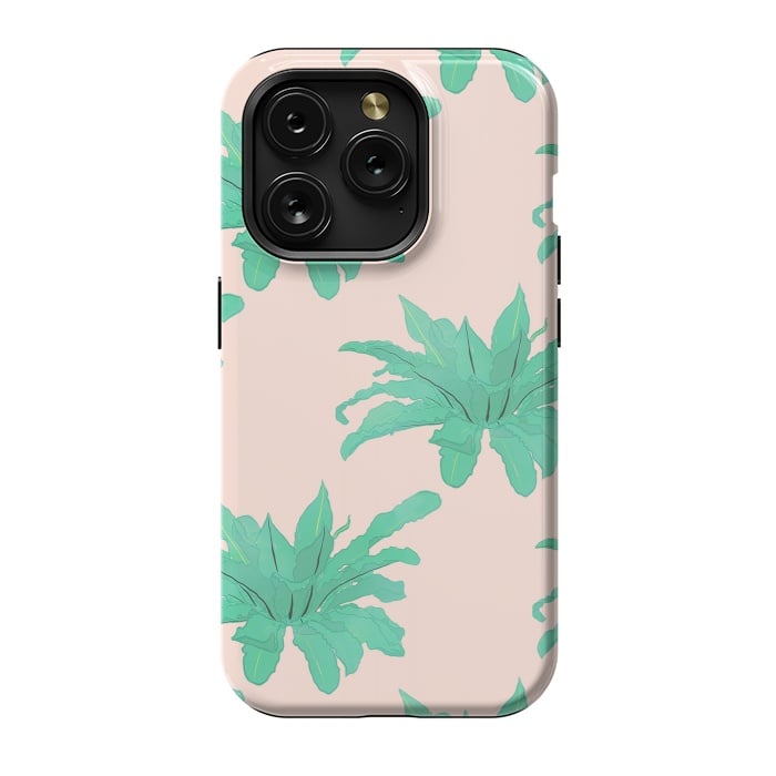 iPhone 15 Pro StrongFit Pretty Watercolor Pink Peach Floral Girly Design by InovArts