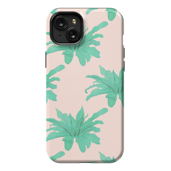 iPhone 15 Plus StrongFit Pretty Watercolor Pink Peach Floral Girly Design by InovArts