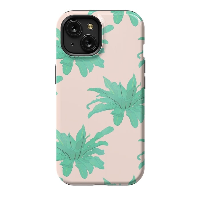 iPhone 15 StrongFit Pretty Watercolor Pink Peach Floral Girly Design by InovArts