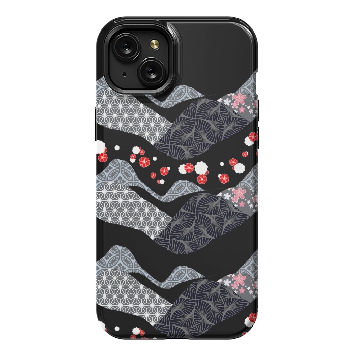 iPhone 15 Plus StrongFit Japanese mountain landscape graphic pattern by Oana 