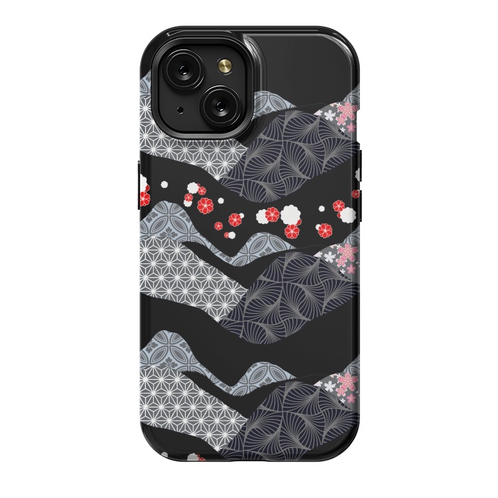 iPhone 15 StrongFit Japanese mountain landscape graphic pattern by Oana 