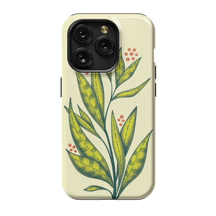 iPhone 15 Pro StrongFit Abstract green plant with decorative leaves and berries by Boriana Giormova