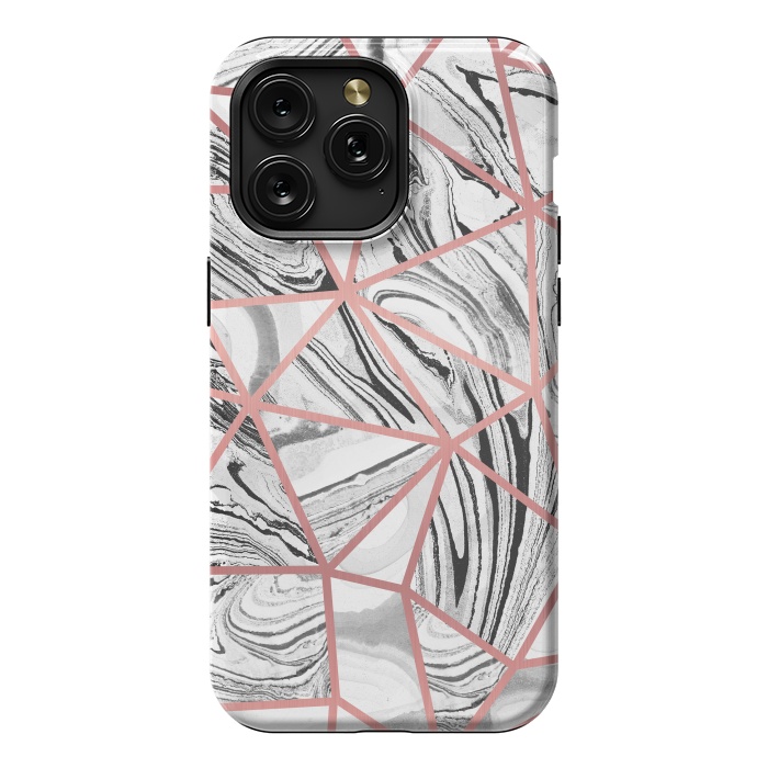 iPhone 15 Pro Max StrongFit Triangle geometric painted marble tiles with rose gold by Oana 
