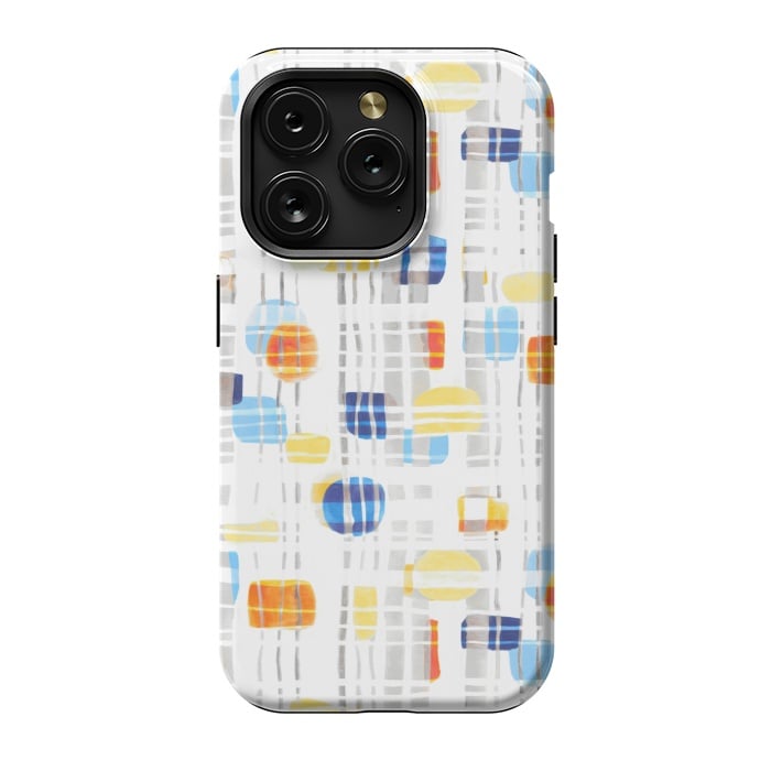 iPhone 15 Pro StrongFit Blue & Yellow Abstract Gouache Shapes & Gingham by Tigatiga