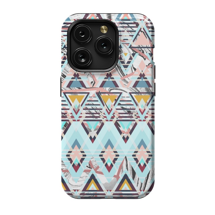 iPhone 15 Pro StrongFit Colorful brushed tribal triangles by Oana 