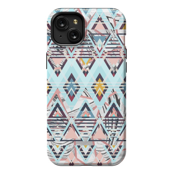 iPhone 15 Plus StrongFit Colorful brushed tribal triangles by Oana 